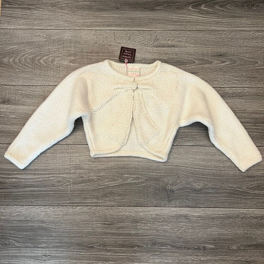 Lemon Loves Lime Girls Ivory Knit Cardigan Sweater sz 6 One Snap Bow Crop Shrug